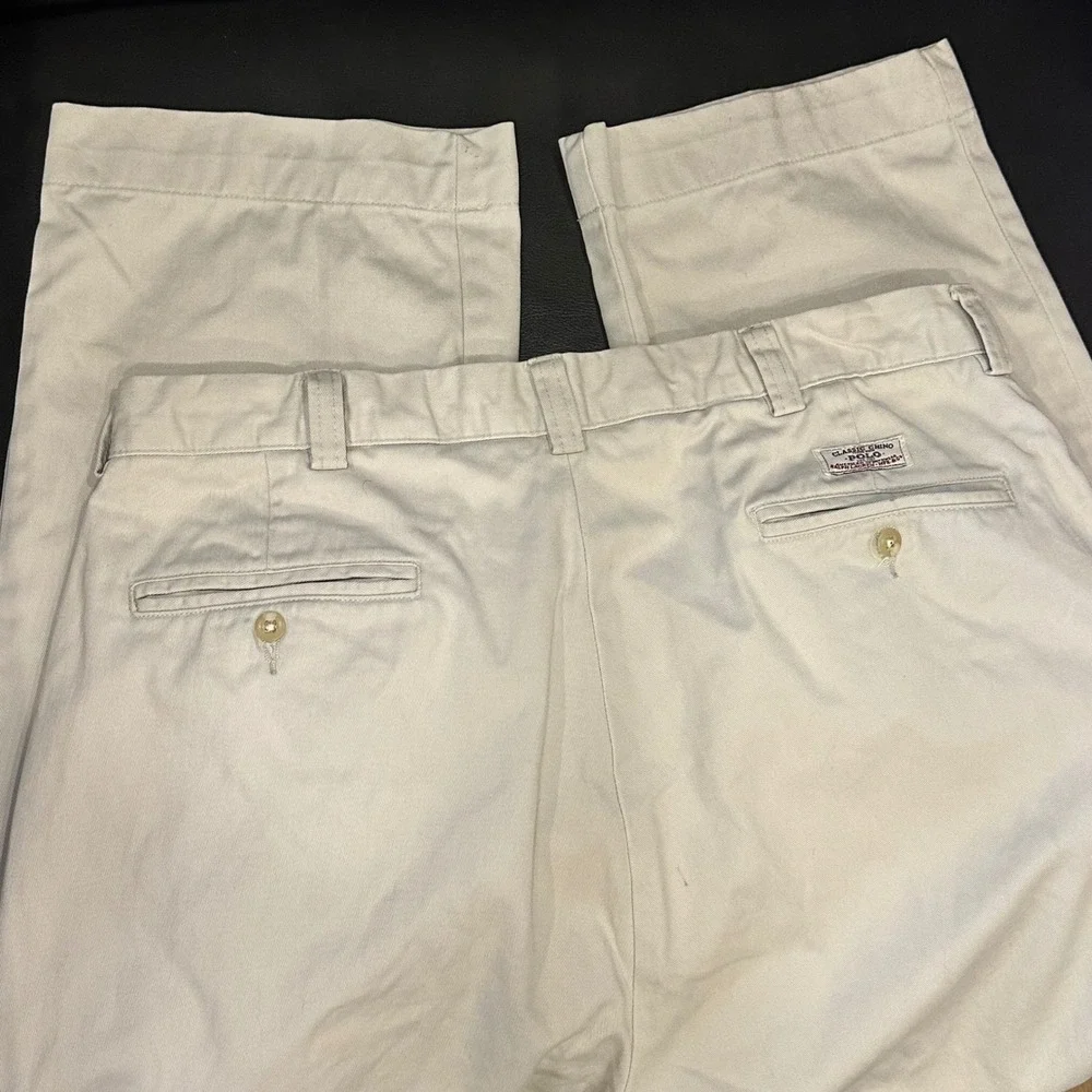Vintage Polo Ralph Lauren Philip Pants 36x30 Khaki Tan Classic Chino Cotton Mens